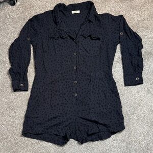 Khush Cheetah Dark Blue Long sleeve Button-Up Romper